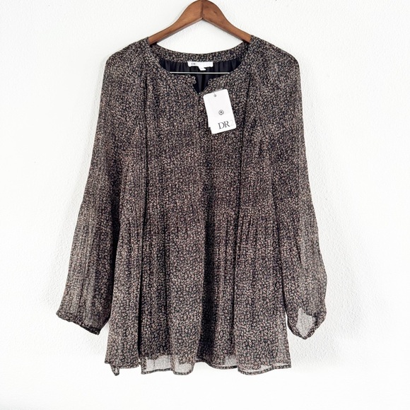 DR2 Ditsy Floral NEW Tunic Blouse 1X Bell Sleeve Coquette Boho Chic Top Festival - Picture 2 of 11